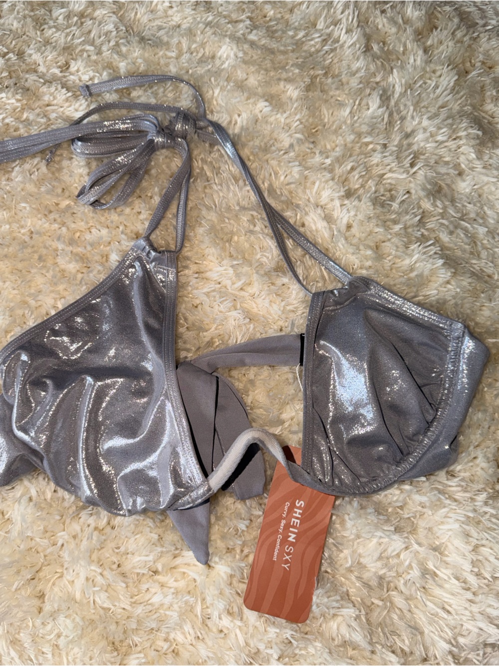SHEIN Silver Metallic Triangle Crop Top